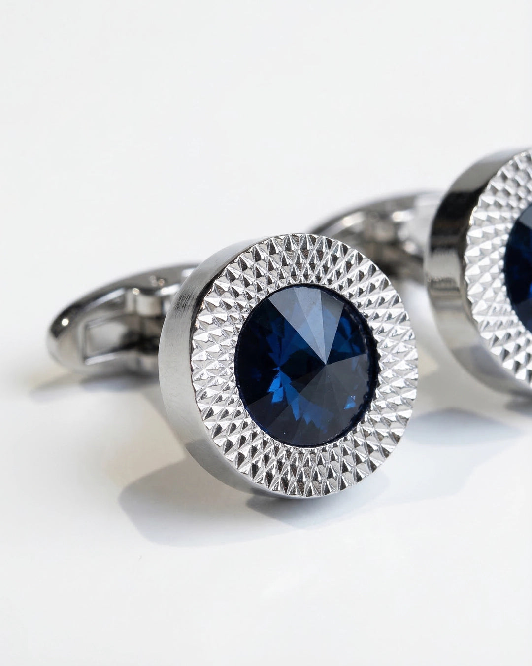 Round Silver-Tone Cufflinks with Austrian Blue Crystal