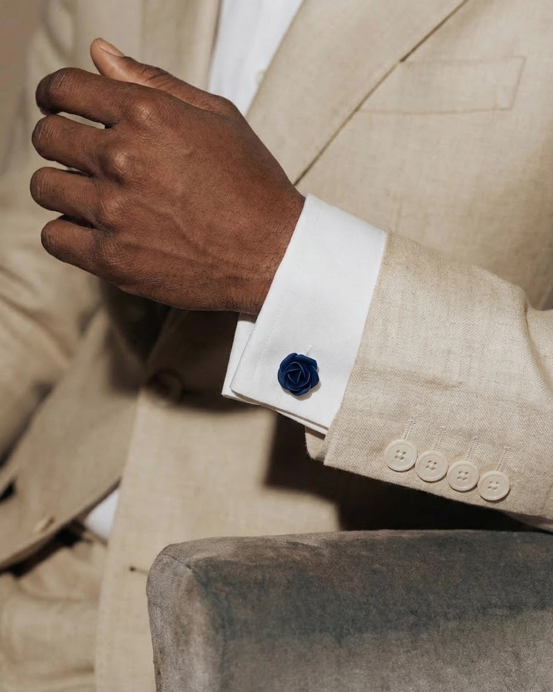 Silver-Tone & Blue Rose Cufflinks