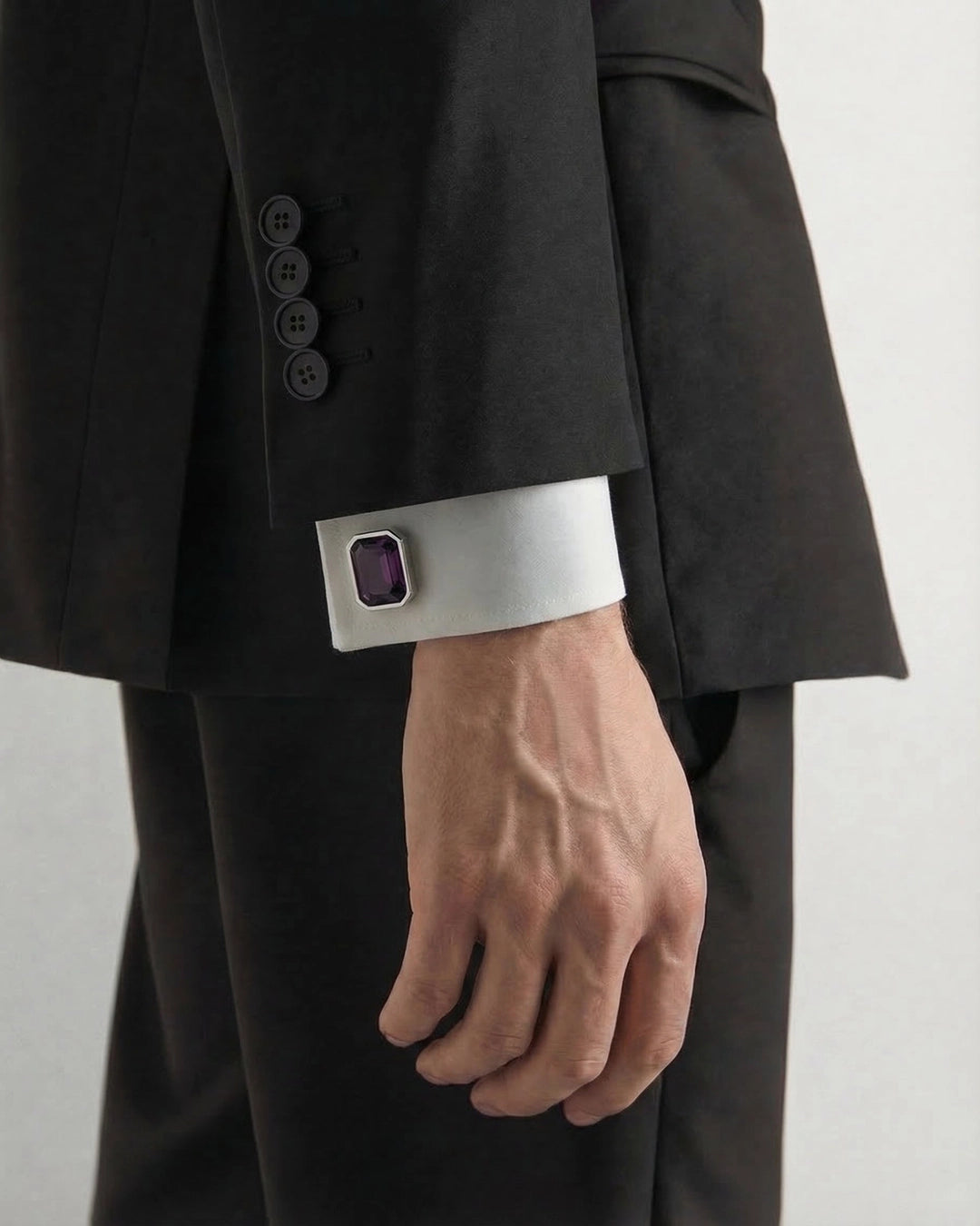 Octagon Silver-Tone Cufflinks with Violet Crystal