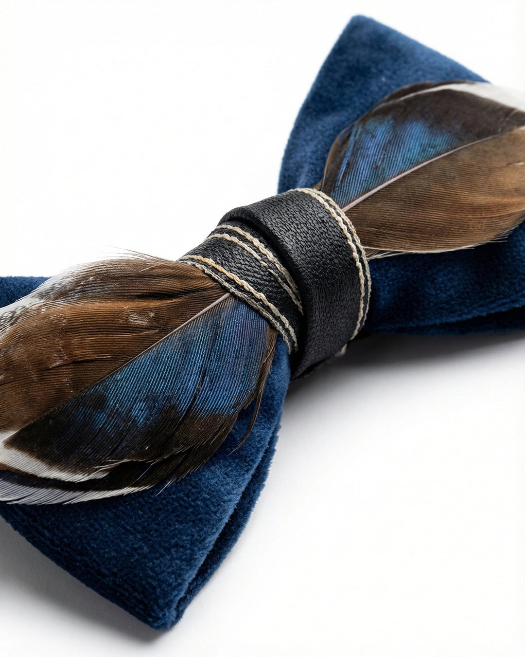 Midnight Bow Tie with Mixed Feathers