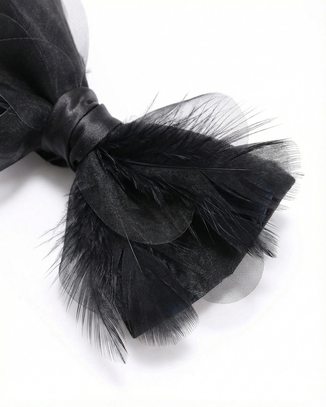 Shadow Layer Bow Tie with Black Mesh Feather