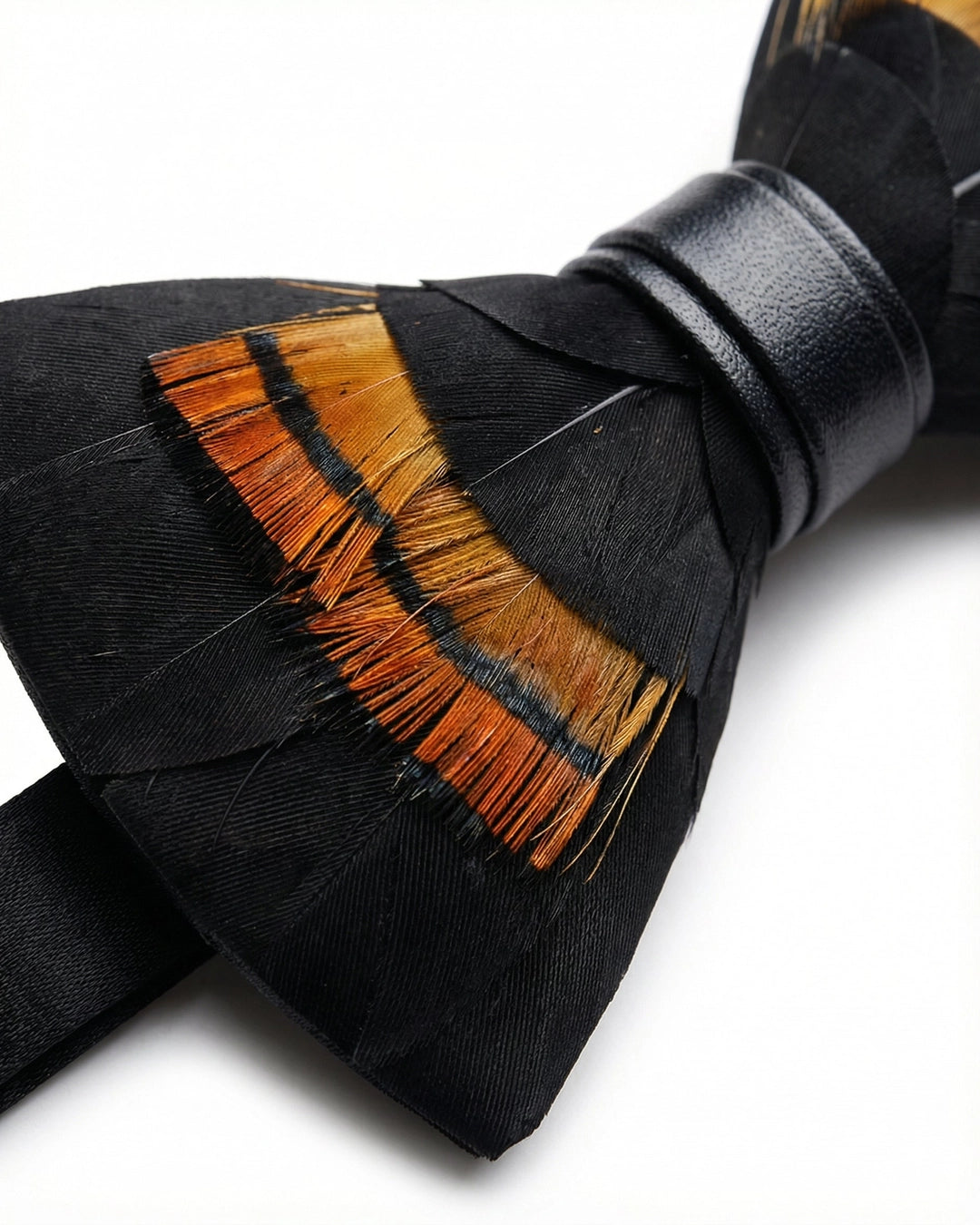 Tiger Eye Bow Tie with Black & Orange Barred Feathers