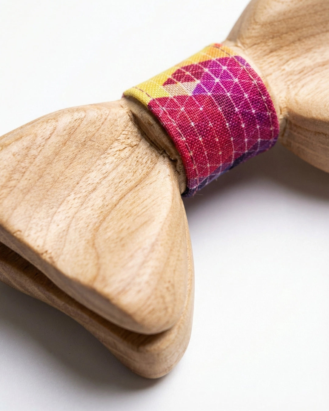 Wooden Bow Tie with Red Sun
