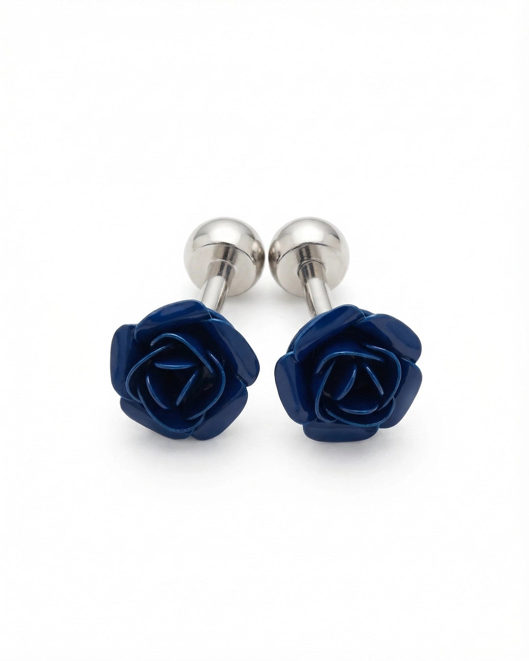 Silver-Tone & Blue Rose Cufflinks
