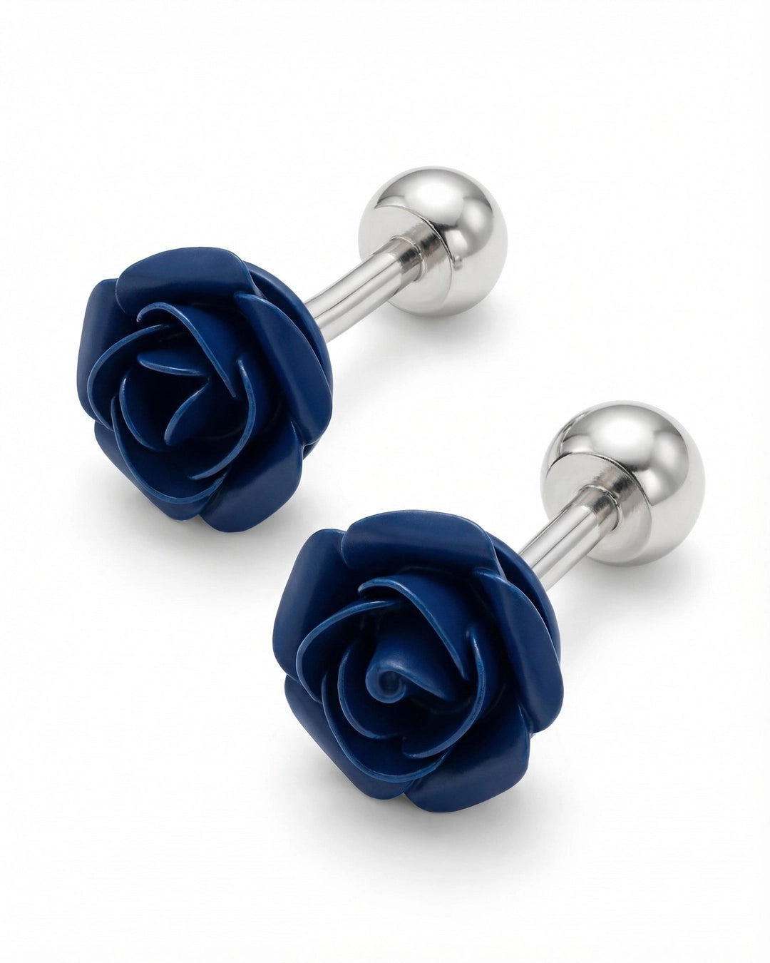 Silver-Tone & Blue Rose Cufflinks