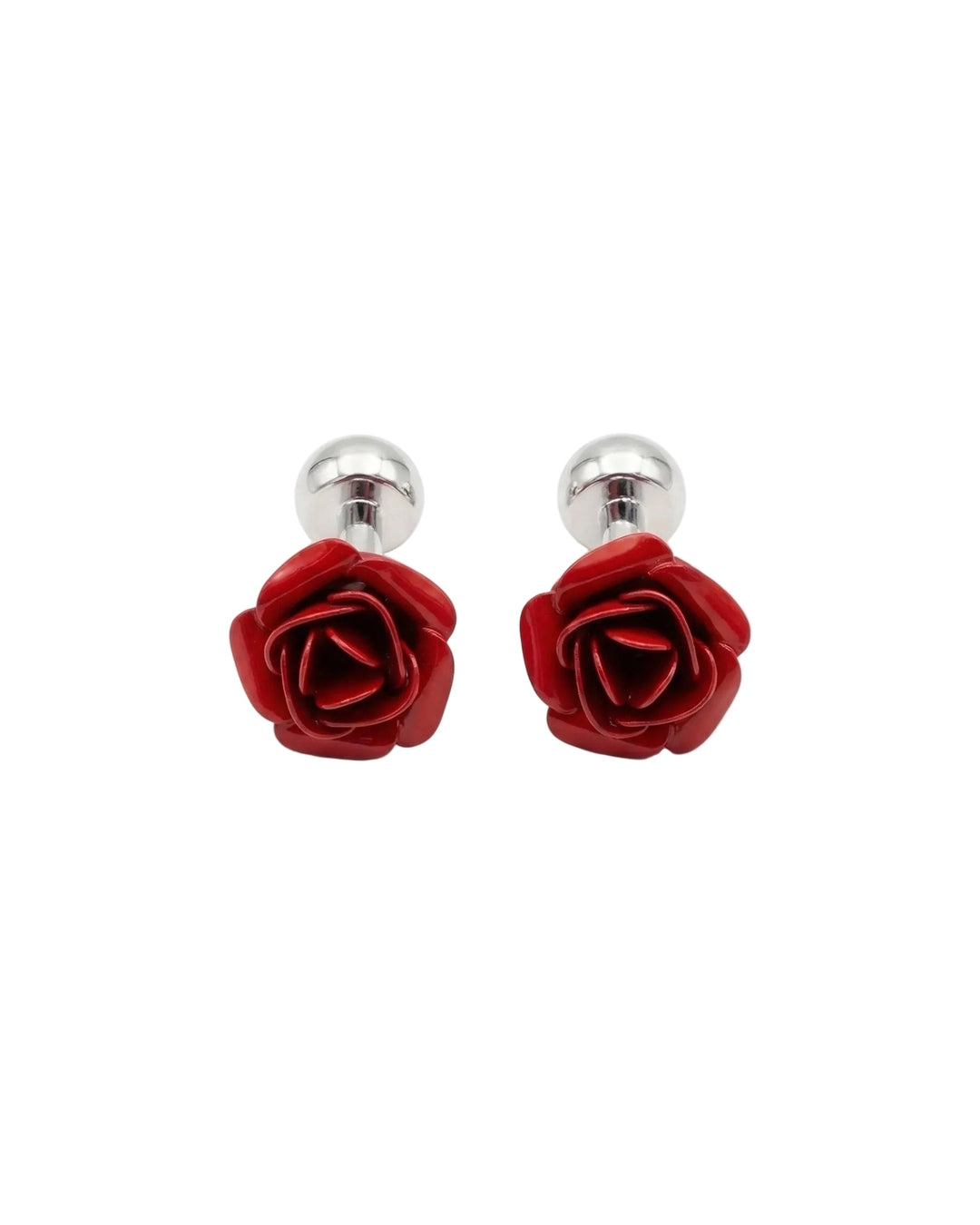 Silver-Tone & Red Rose Cufflinks