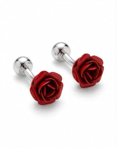 Silver-Tone & Red Rose Cufflinks