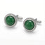 Round Silver-Tone Cufflinks with Green Chalcedony