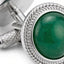 Round Silver-Tone Cufflinks with Green Chalcedony