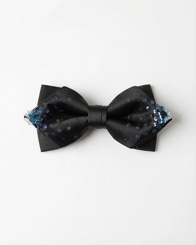 Black Diamond Point Bow Tie with Blue Sequin