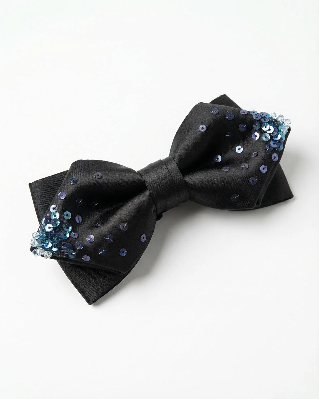 Black Diamond Point Bow Tie with Blue Sequin