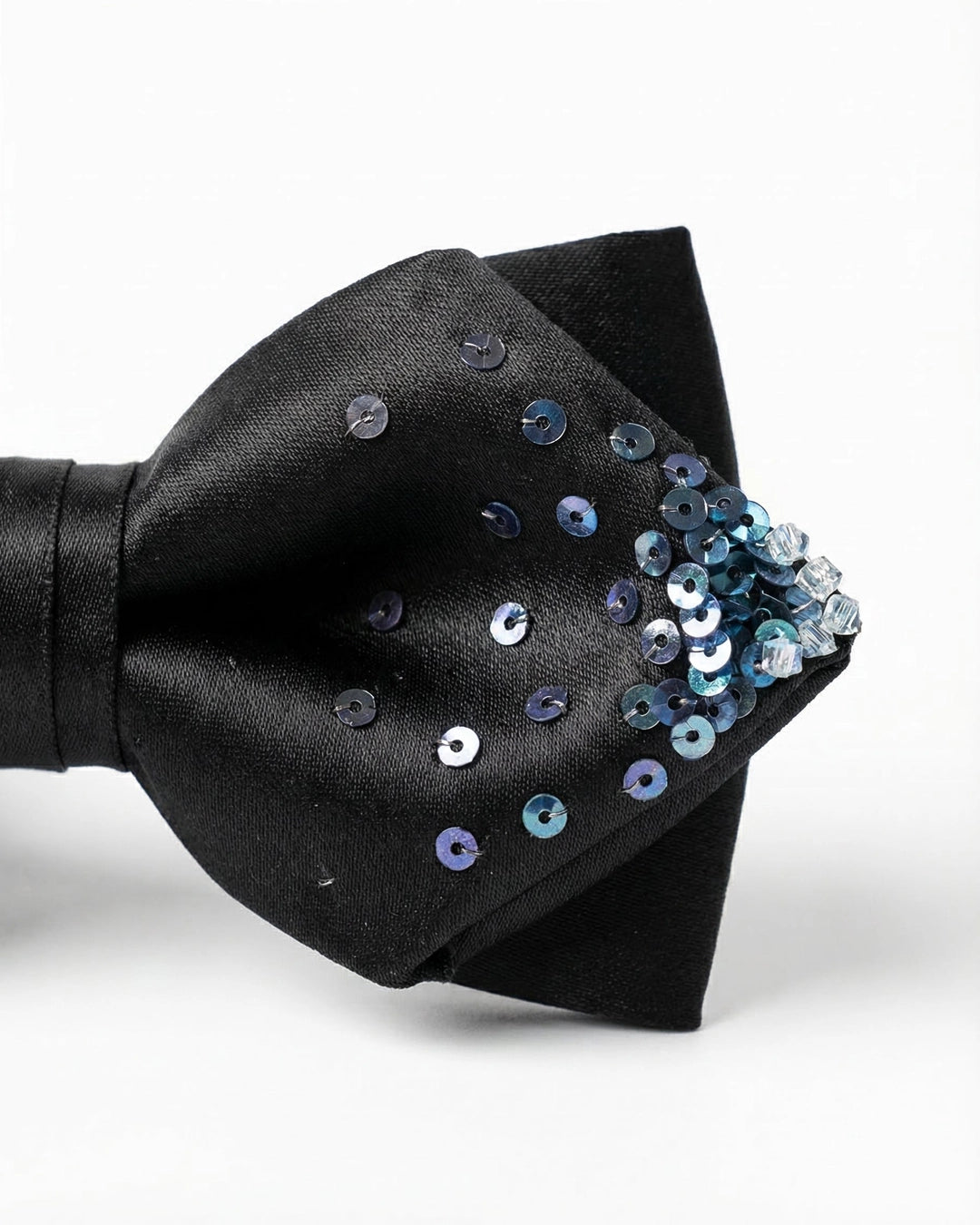 Black Diamond Point Bow Tie with Blue Sequin