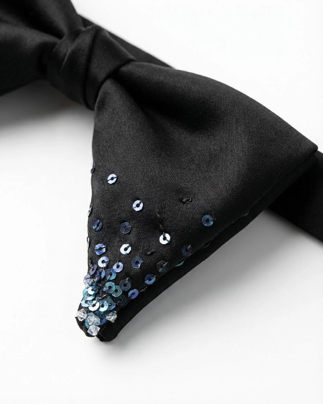 Black Big Butterfly Bow Tie with Blue Sequin