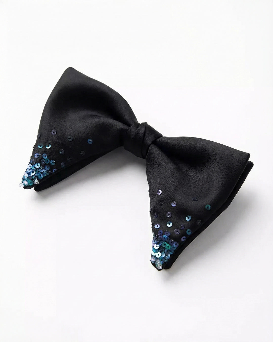 Black Big Butterfly Bow Tie with Blue Sequin