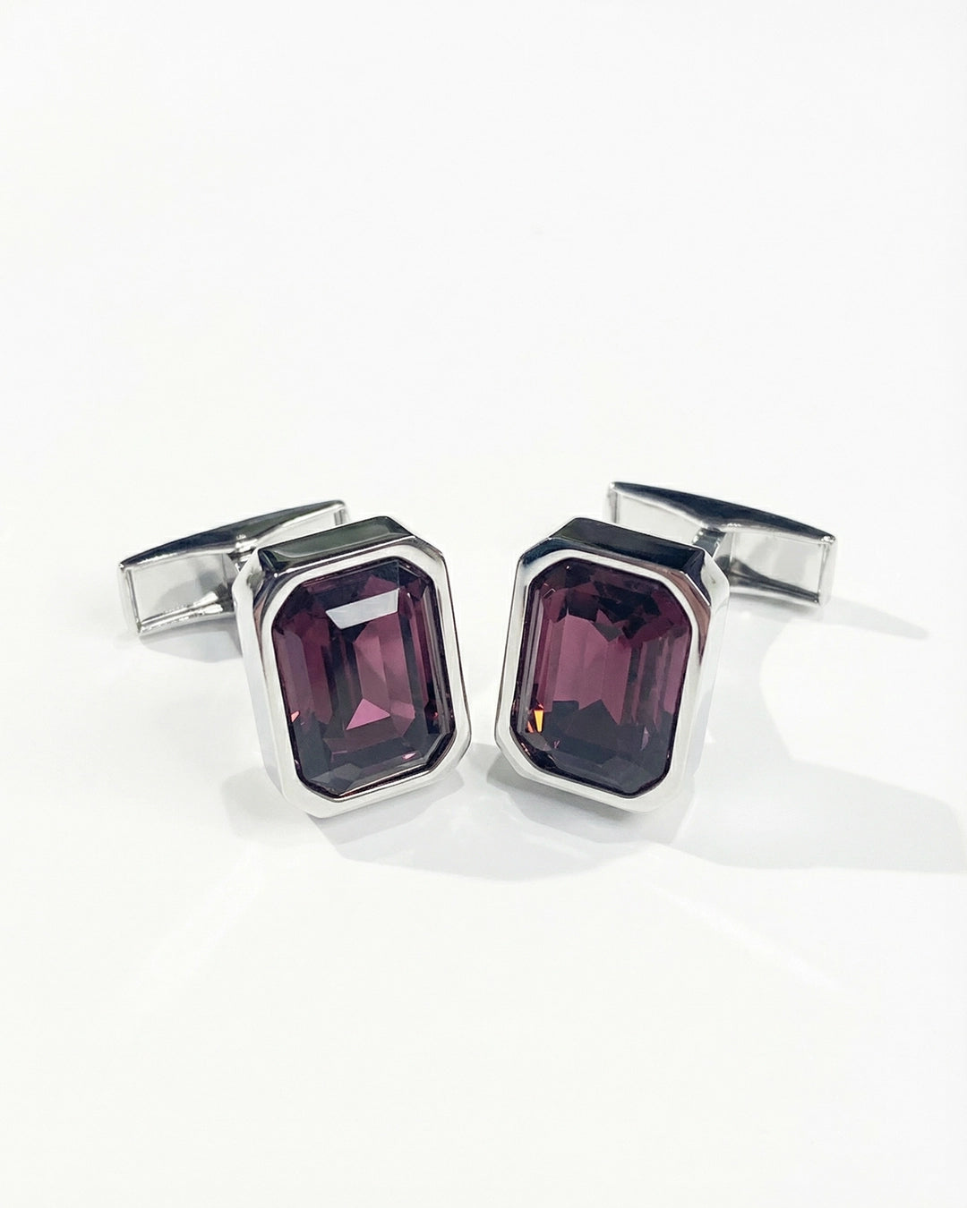 Octagon Silver-Tone Cufflinks with Violet Crystal