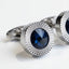 Round Silver-Tone Cufflinks with Austrian Blue Crystal