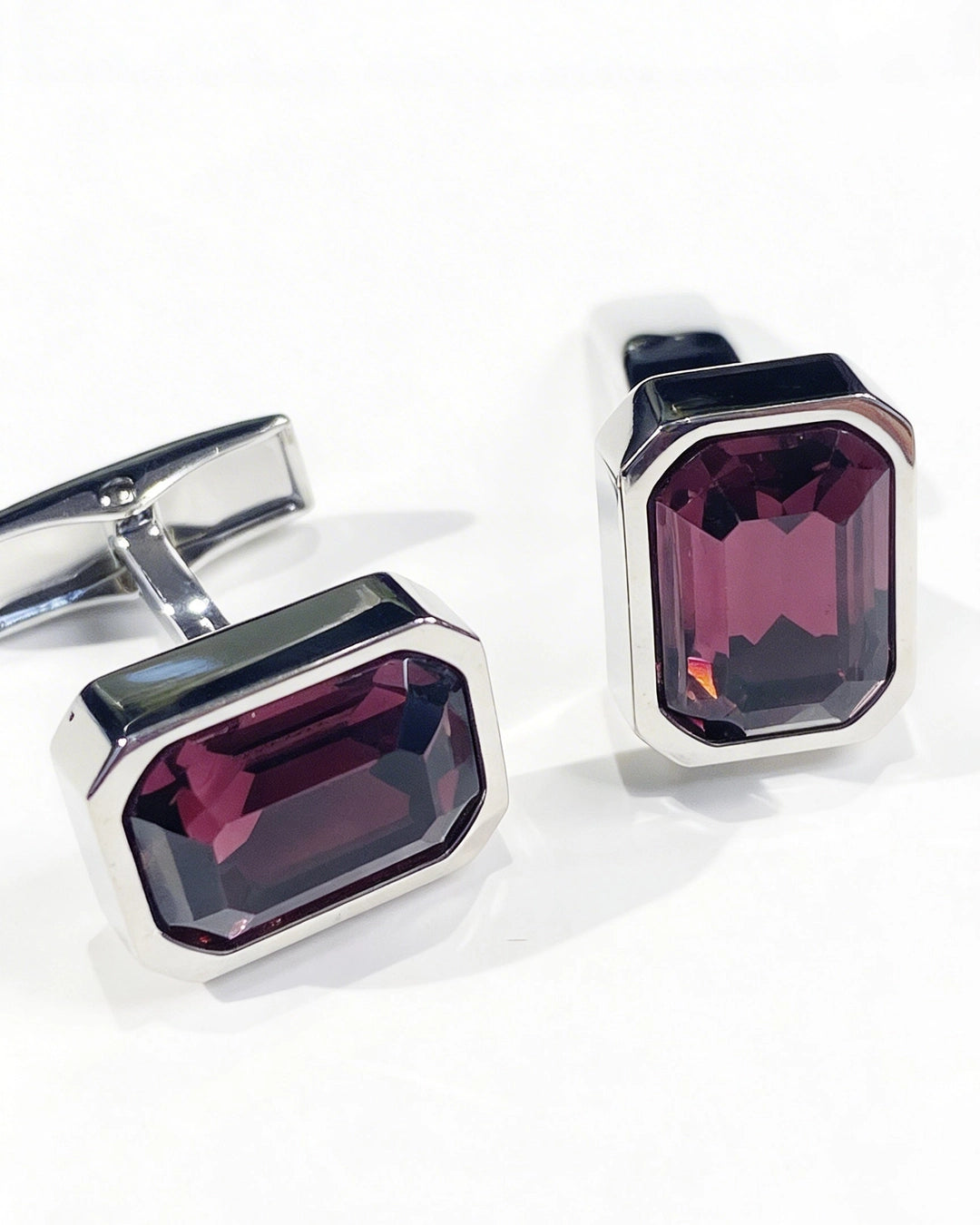 Octagon Silver-Tone Cufflinks with Violet Crystal