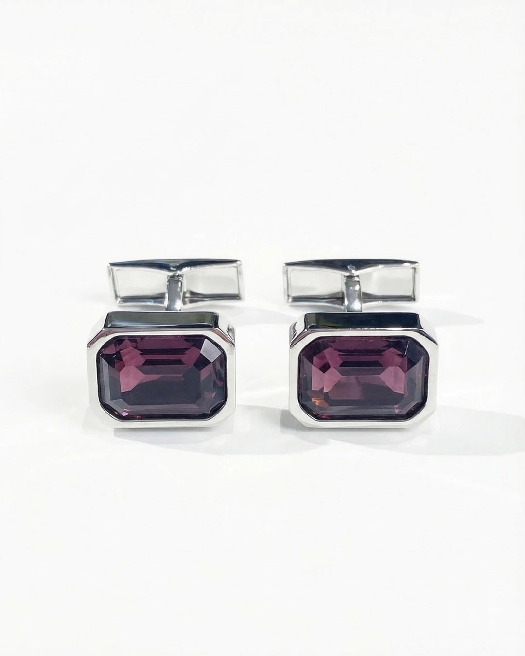 Octagon Silver-Tone Cufflinks with Violet Crystal