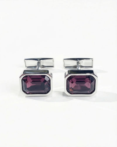 Octagon Silver-Tone Cufflinks with Violet Crystal