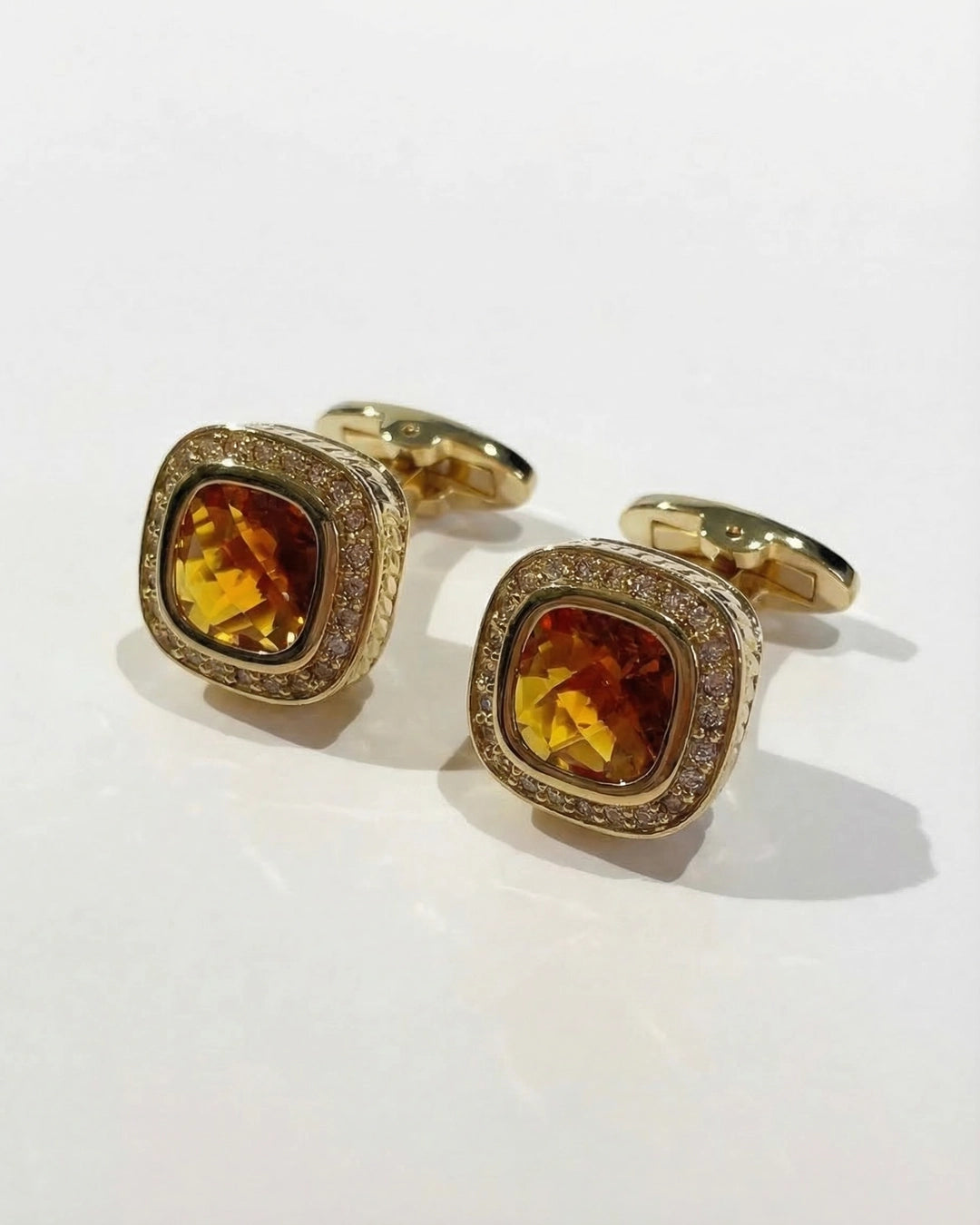 Round Gold-Tone Cufflinks with Golden Sahara Crystal
