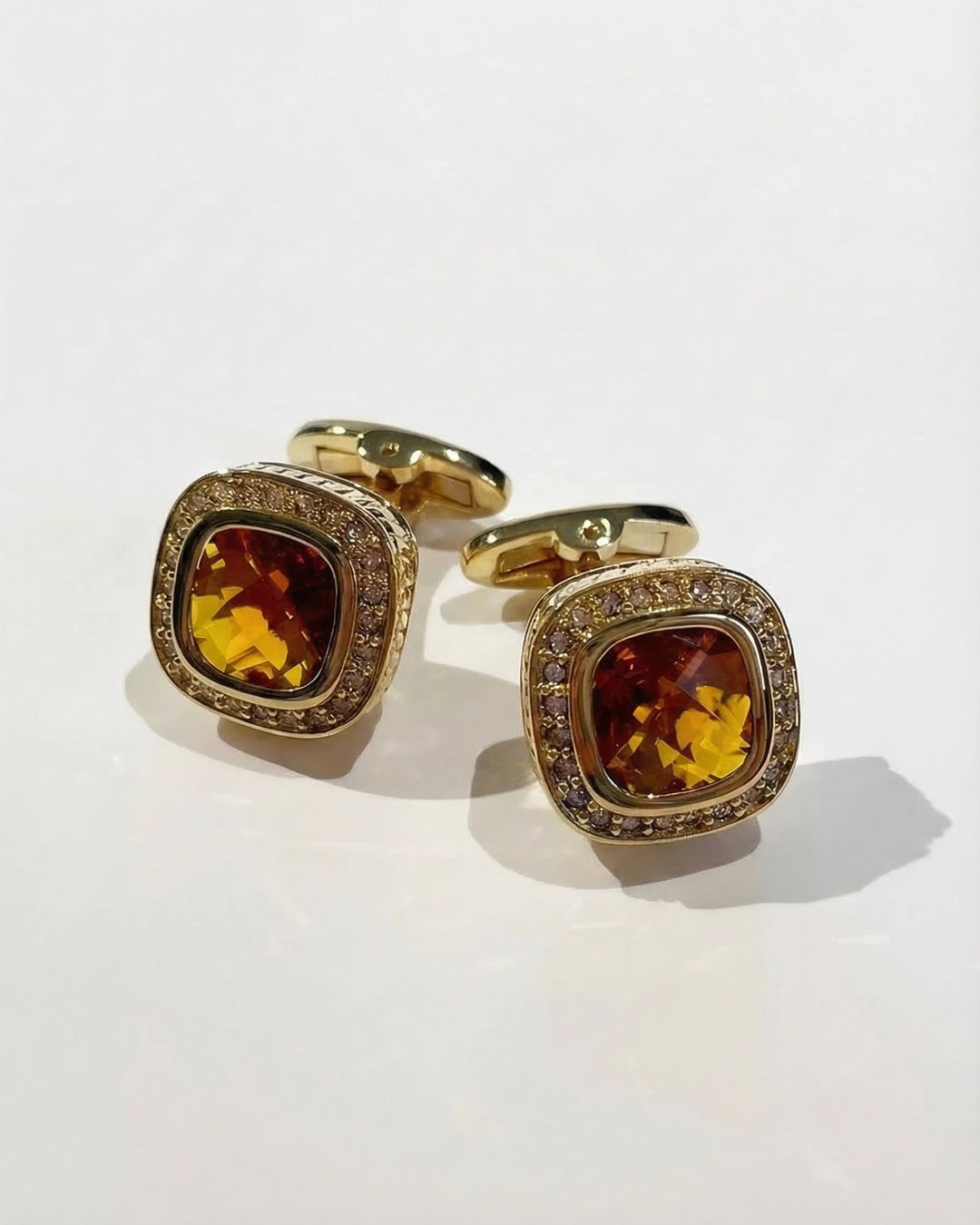 Round Gold-Tone Cufflinks with Golden Sahara Crystal