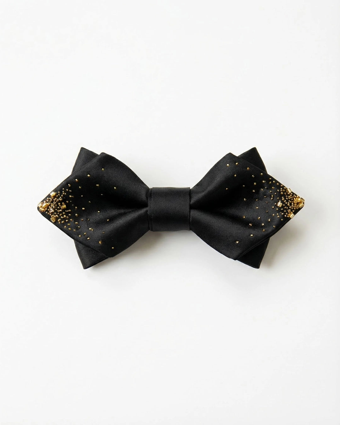 Black Diamond Point Bow Tie with Gold-Tone Beads