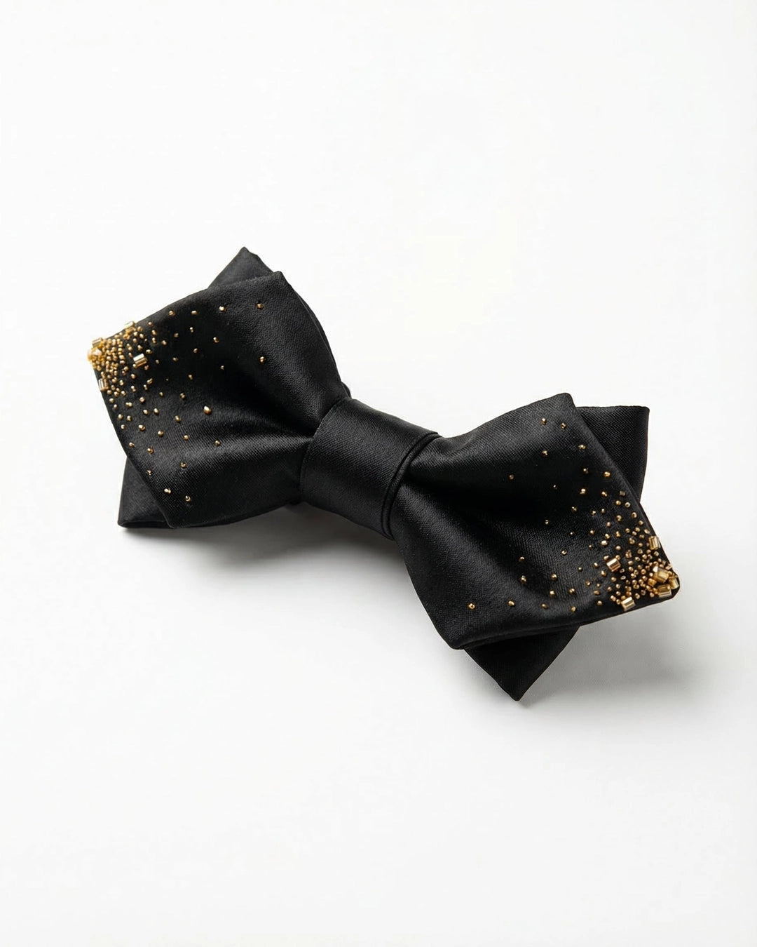 Black Diamond Point Bow Tie with Gold-Tone Beads