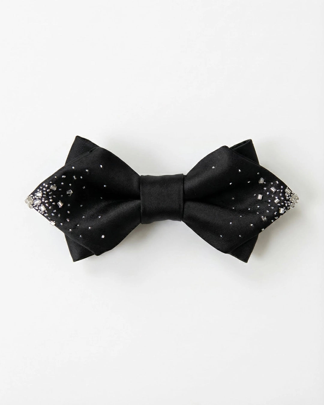 Black Diamond Point Bow Tie with Silver-Tone Beads
