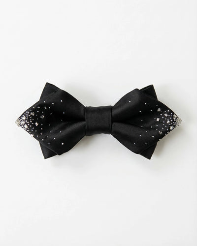 Black Diamond Point Bow Tie with Silver-Tone Beads