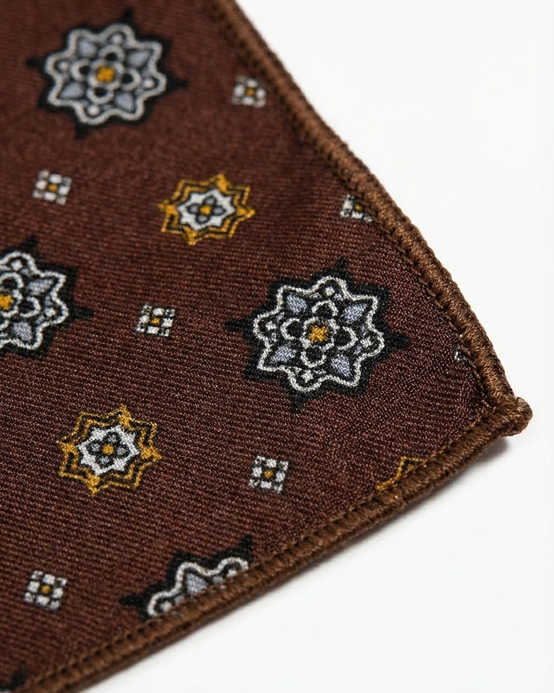Brown Medallion Print Pocket Square