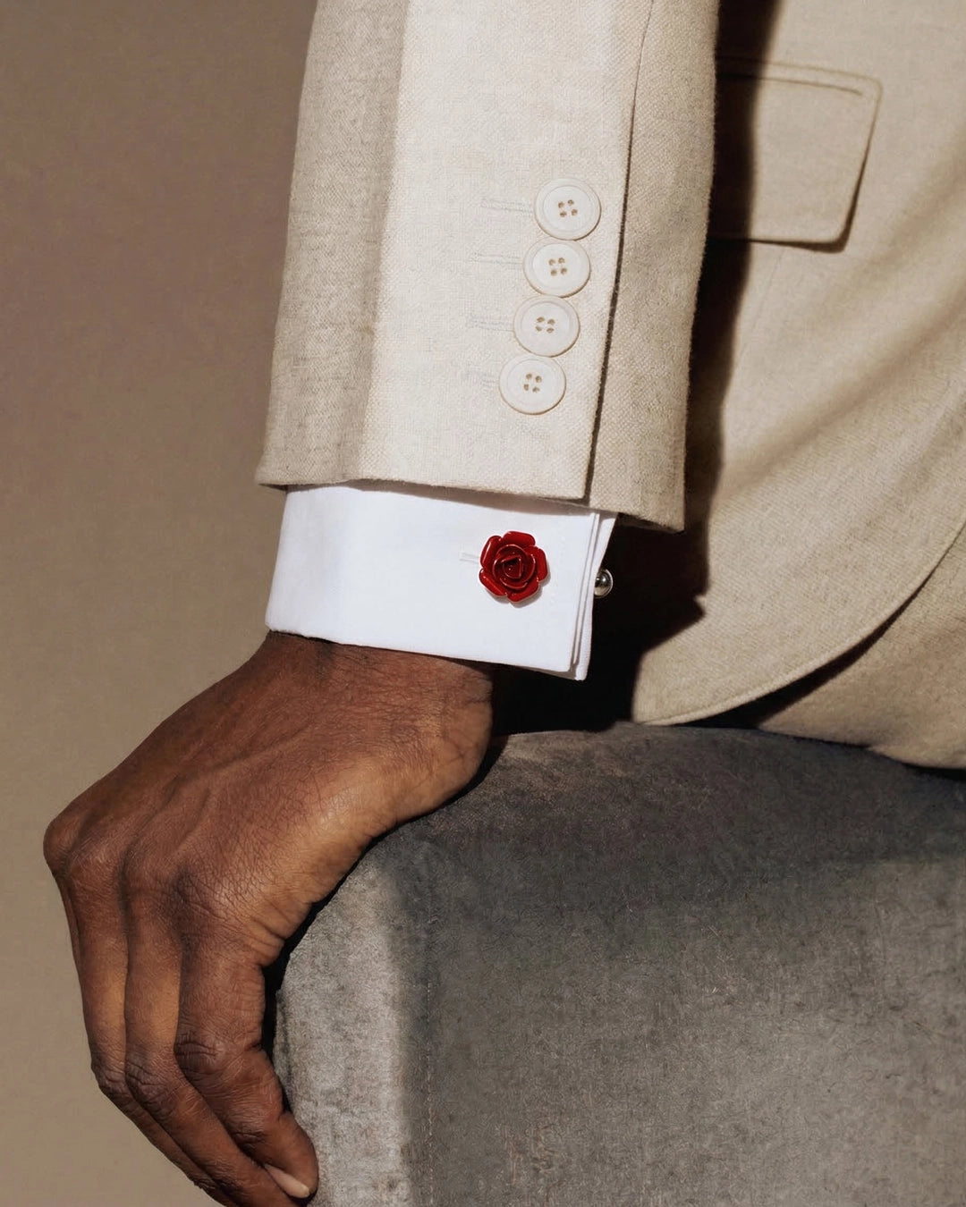 Silver-Tone & Red Rose Cufflinks