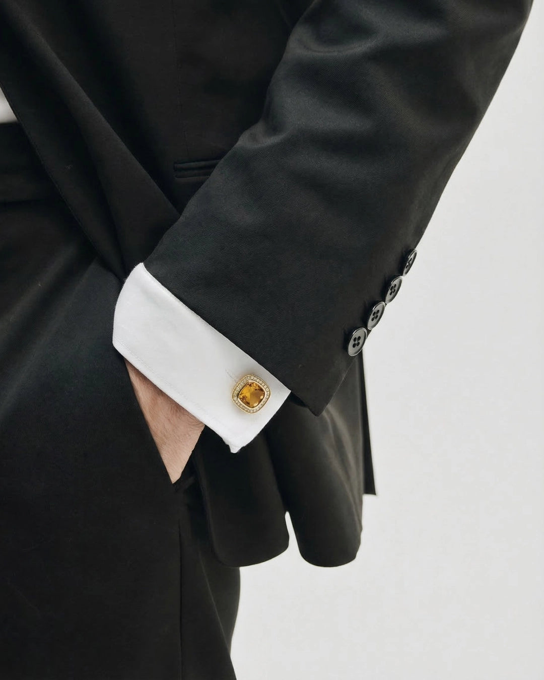 Round Gold-Tone Cufflinks with Golden Sahara Crystal