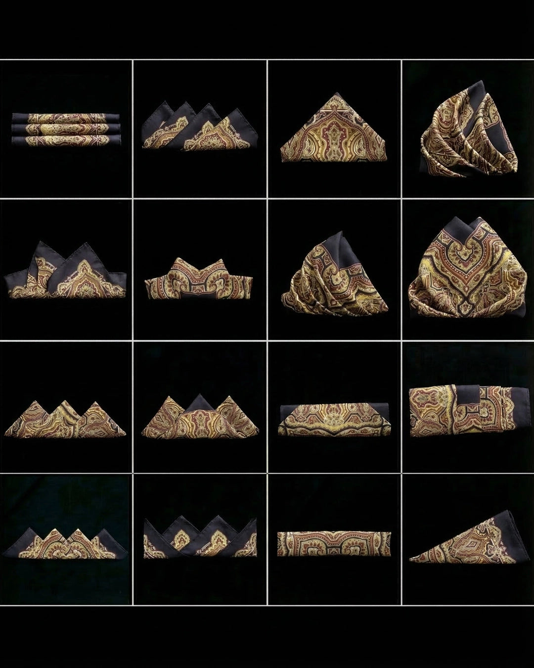 Black & Gold Paisley Pocket Square
