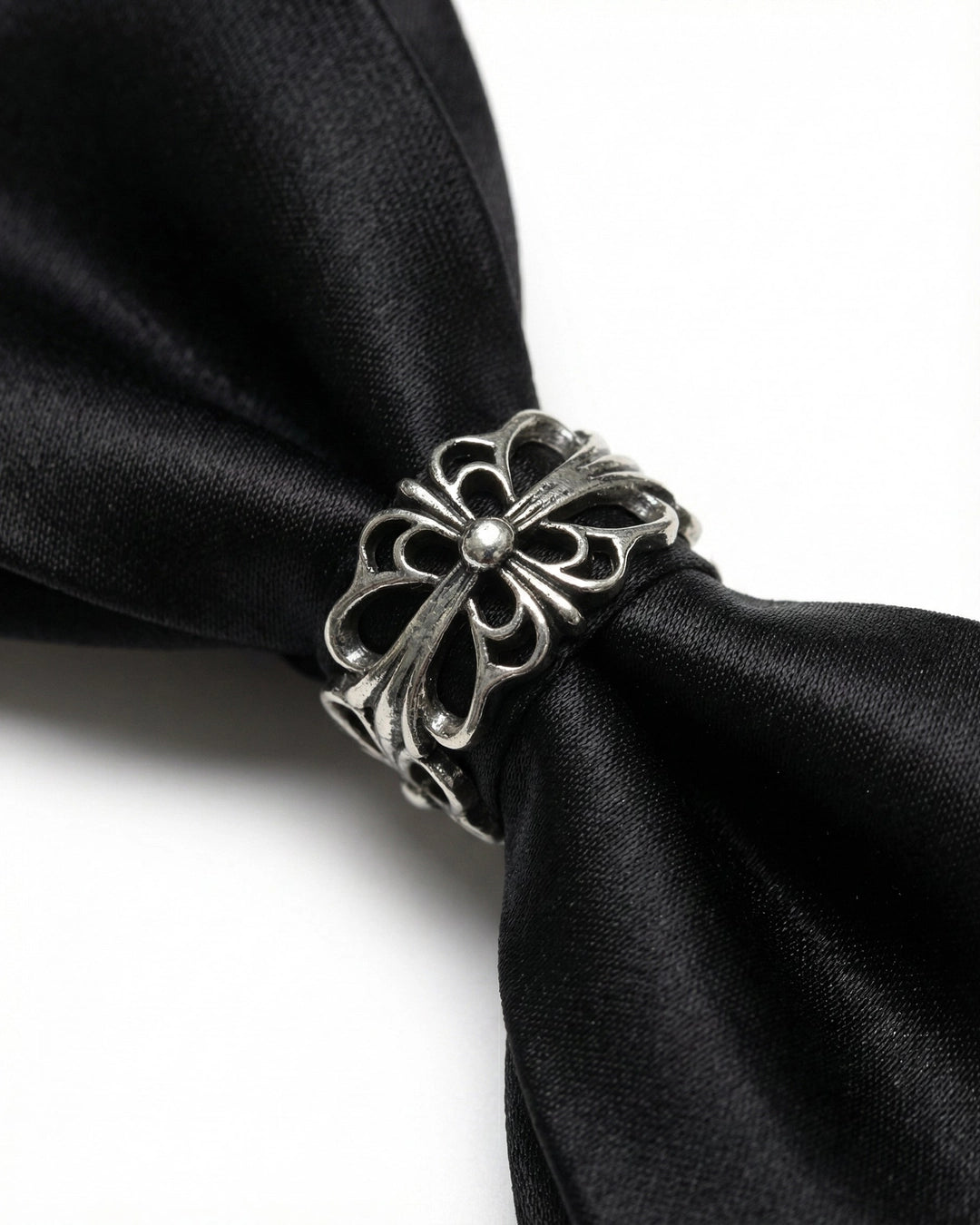Black Bow Tie with Filigree Ring