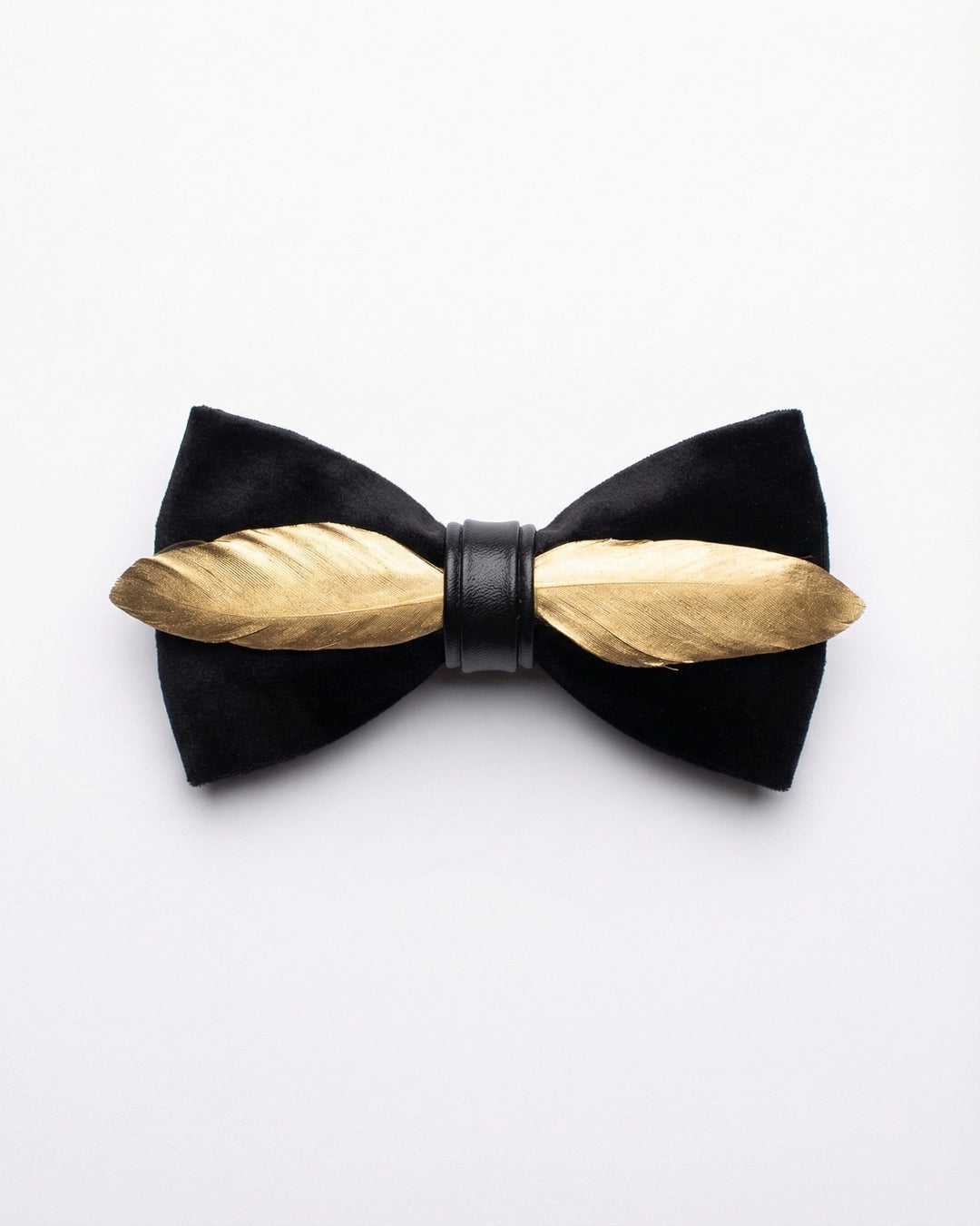 Black Bow Tie with Golden Feather