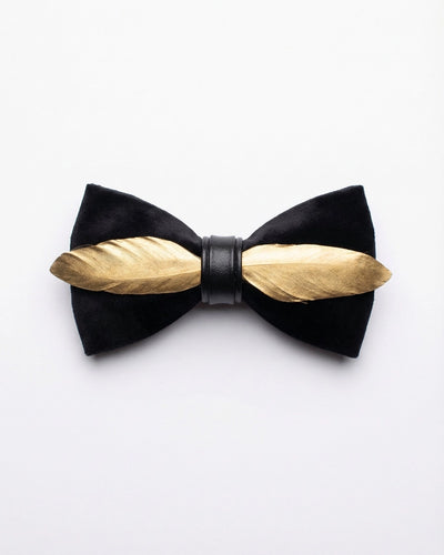 Black Bow Tie with Golden Feather