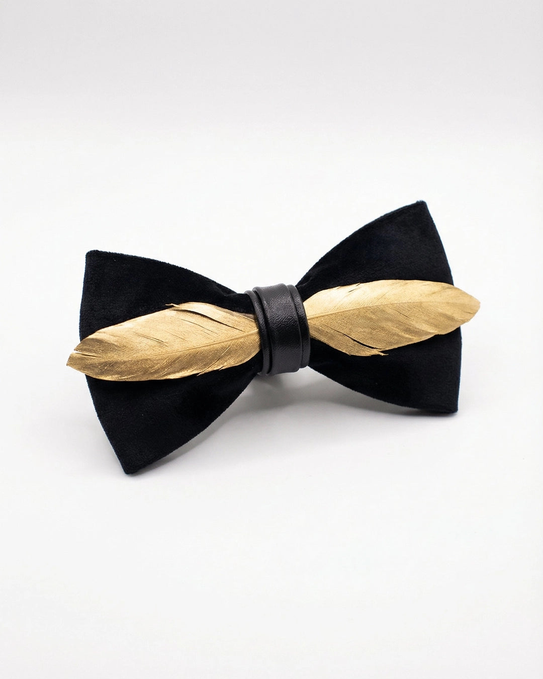 Black Bow Tie with Golden Feather