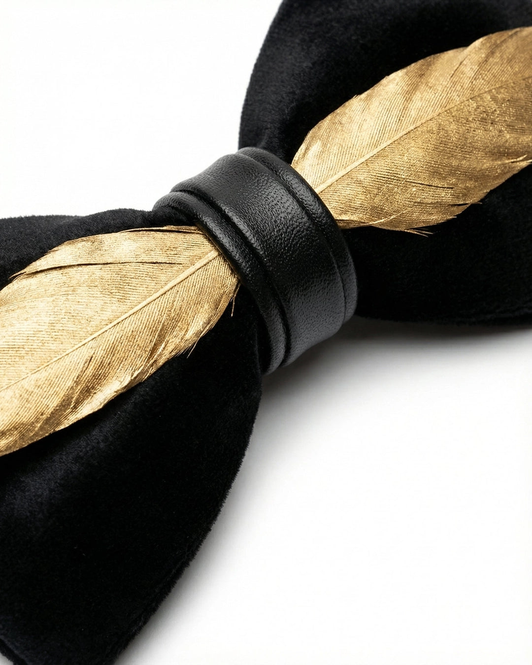 Black Bow Tie with Golden Feather