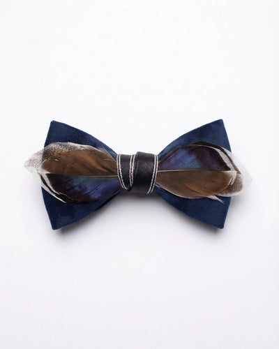 Midnight Bow Tie with Mixed Feathers