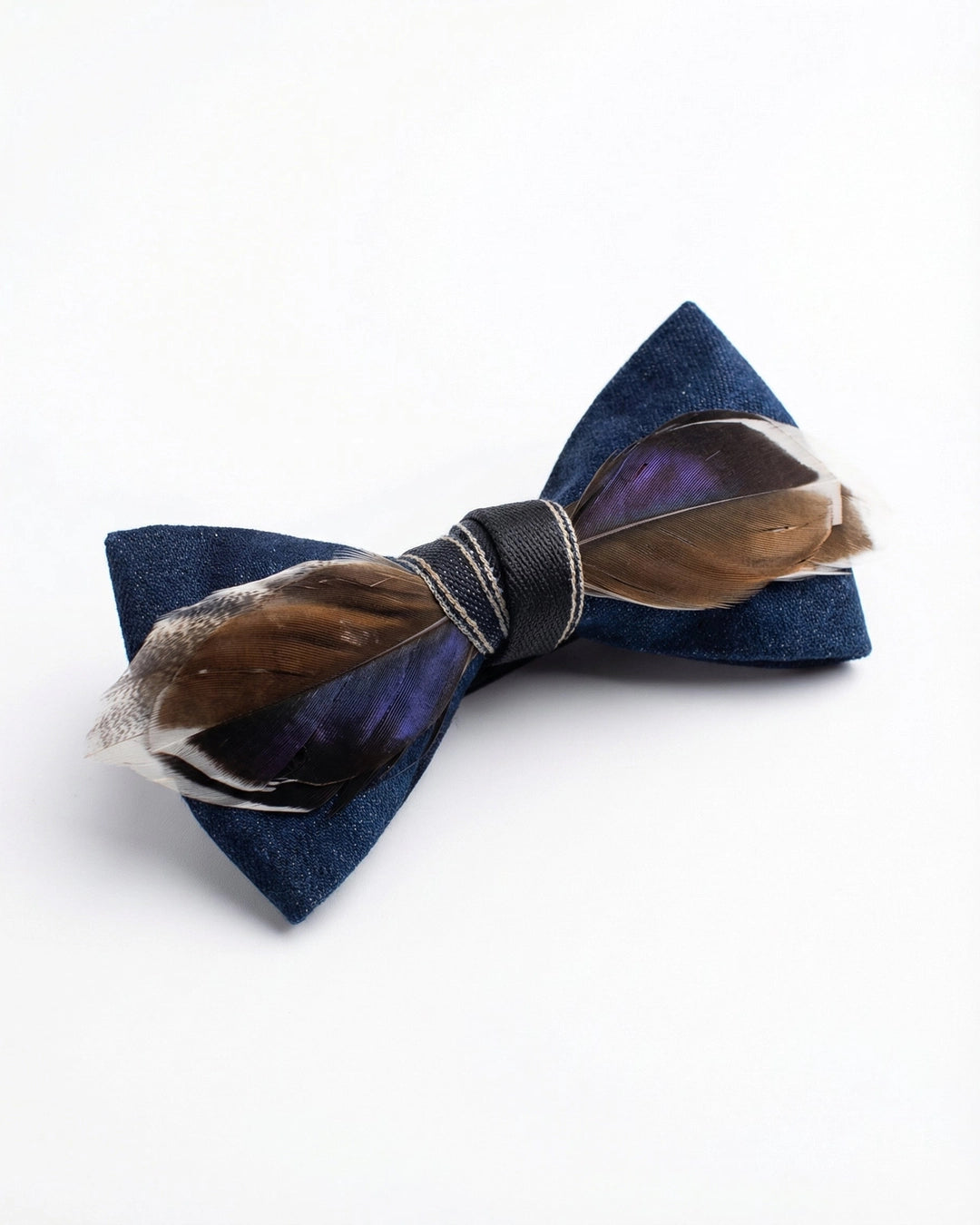 Midnight Bow Tie with Mixed Feathers