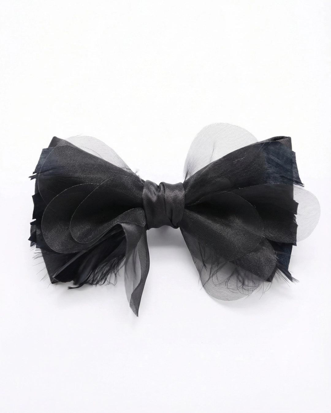 Shadow Layer Bow Tie with Black Mesh Feather