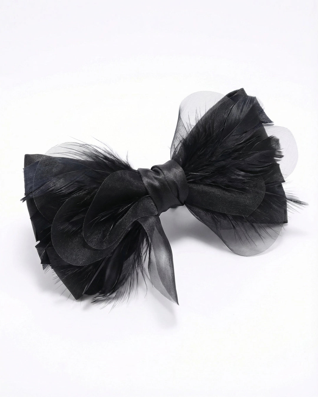 Shadow Layer Bow Tie with Black Mesh Feather
