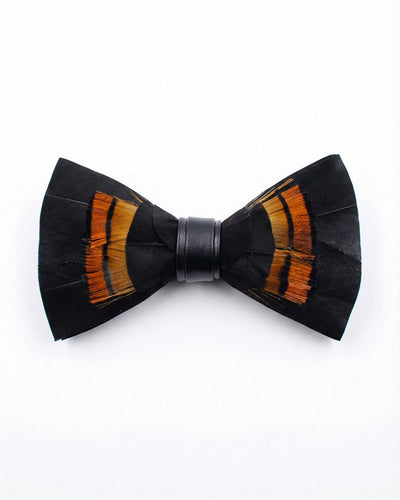 Tiger Eye Bow Tie with Black & Orange Barred Feathers