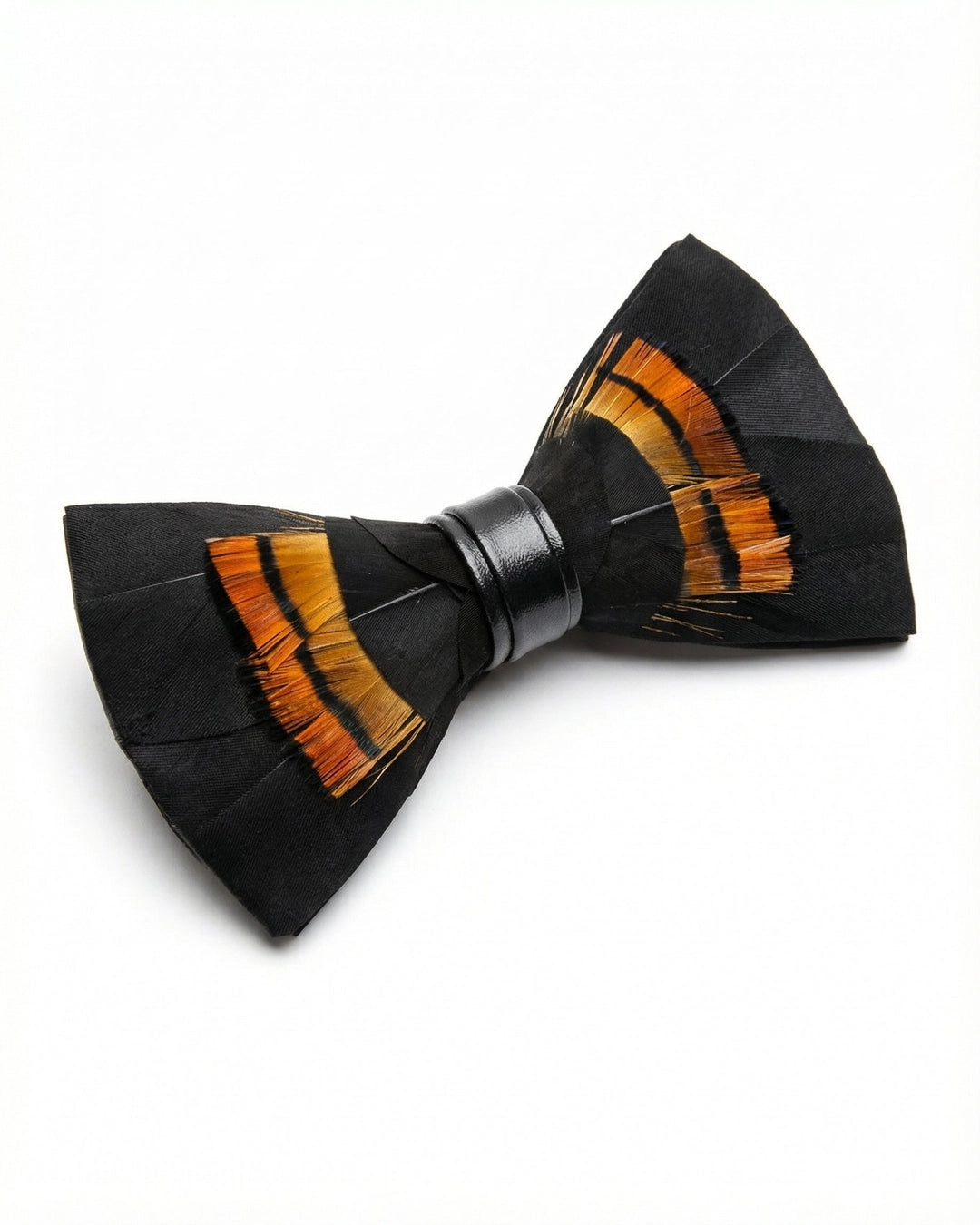 Tiger Eye Bow Tie with Black & Orange Barred Feathers