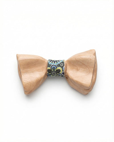 Wooden Bow Tie with Green Paisley