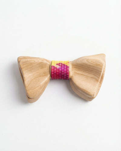 Wooden Bow Tie with Red Sun