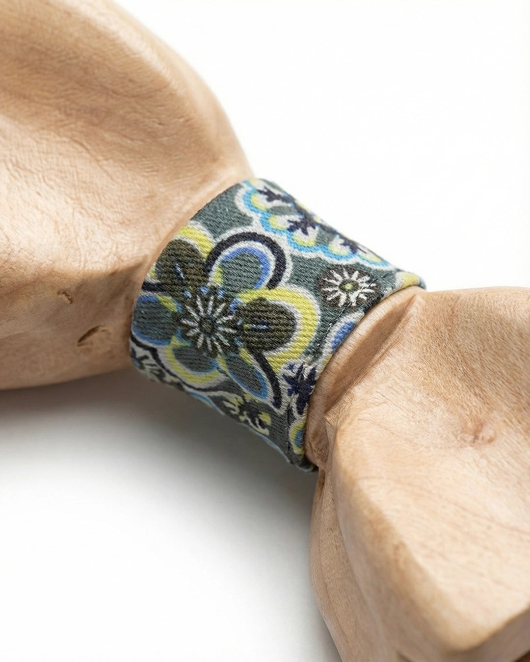 Wooden Bow Tie with Green Paisley