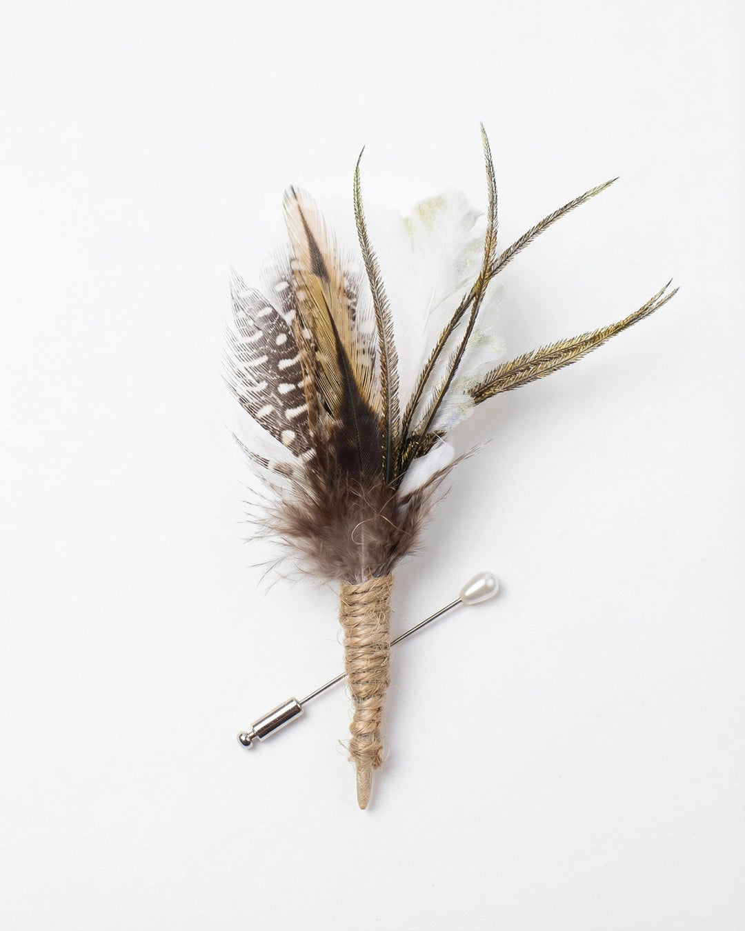 Silver Frost Lapel Pin with Barred Feathers