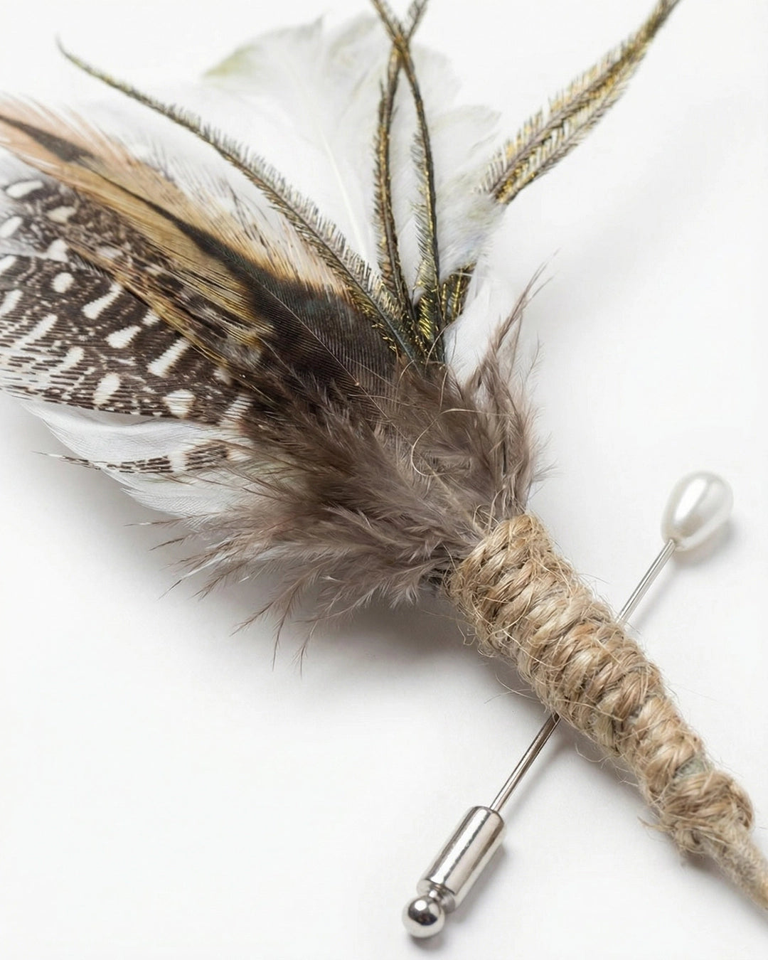 Silver Frost Lapel Pin with Barred Feathers