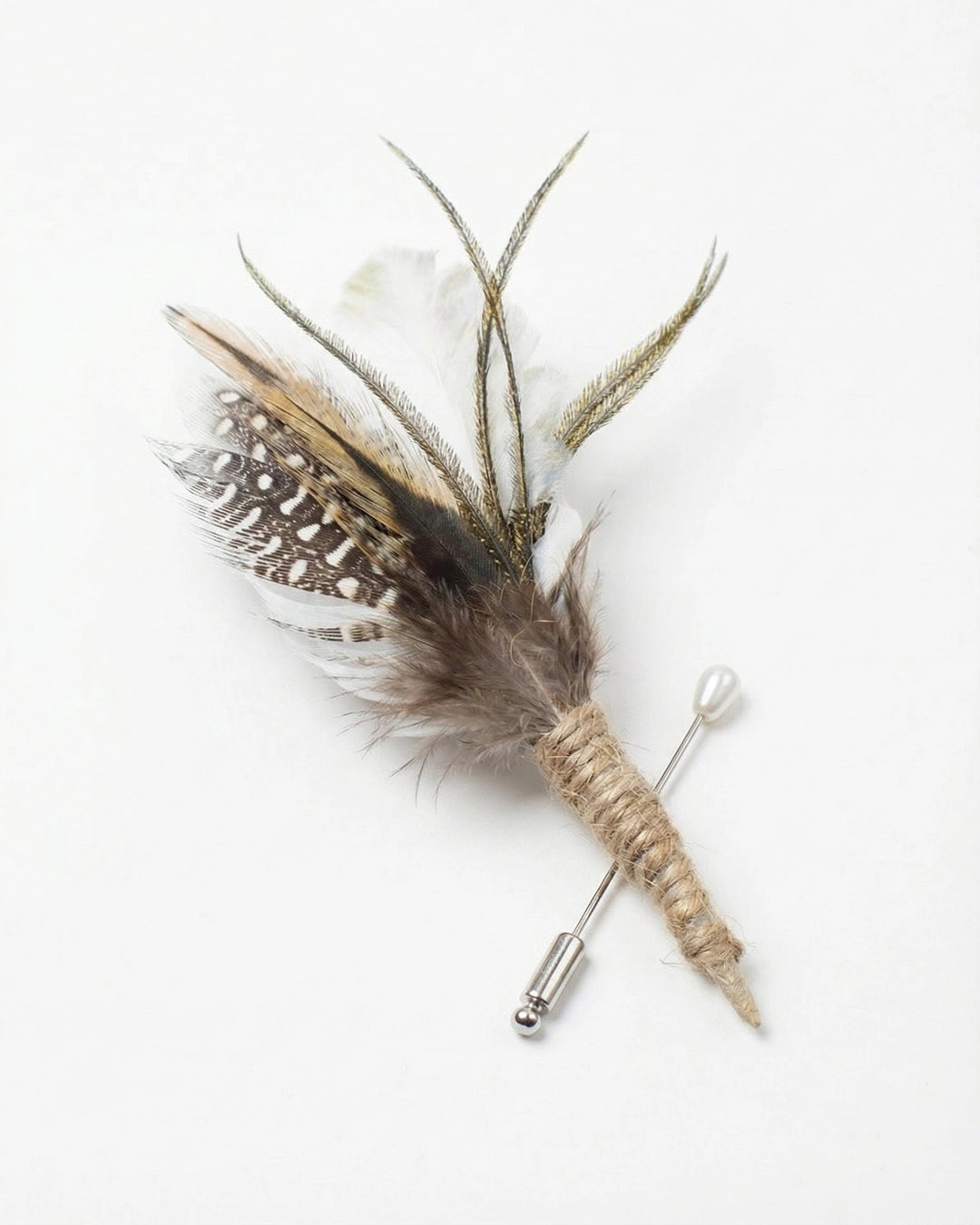Silver Frost Lapel Pin with Barred Feathers